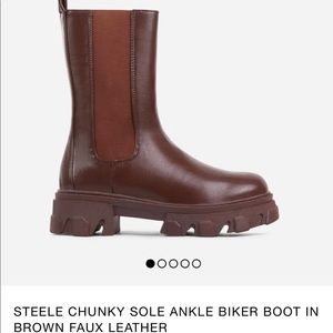 EGO STEELE CHUNKY SOLE ANKLE BIKER BOOT IN BROWN FAUX LEATHER